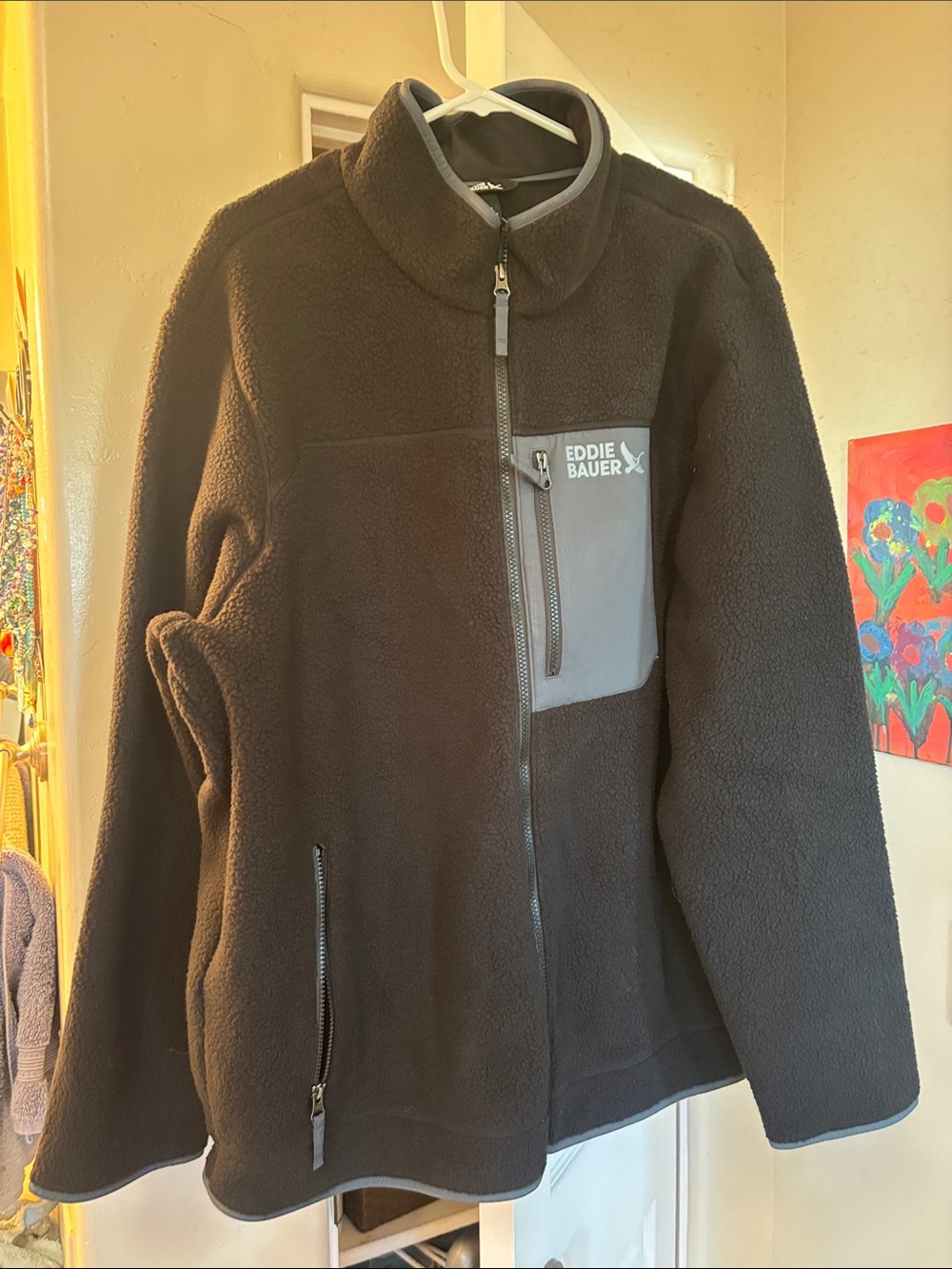 Eddie Bauer Black Fleece Full-Zip Jacket with Chest Pocket XL